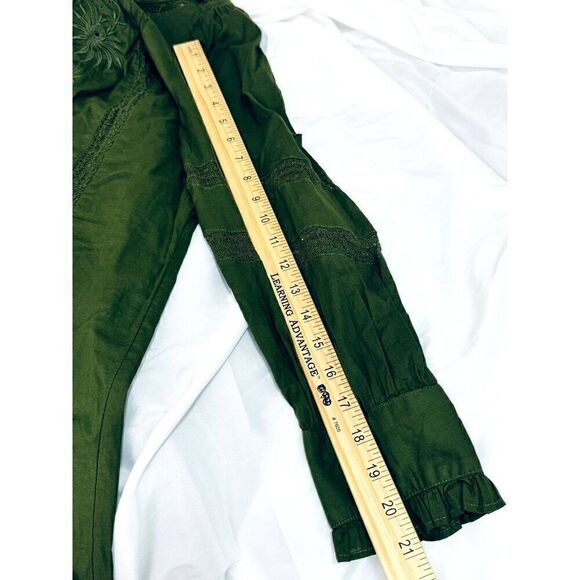 Beautiful J. Crew Green Long Sleeve Dress Cotton Eyelet Collar Accent EUC XS - Picture 9 of 11
